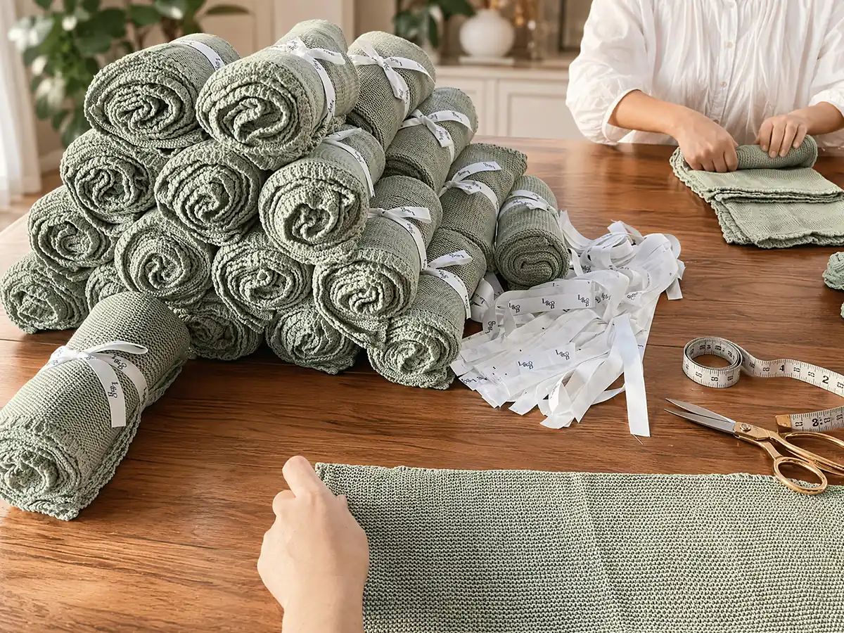 Knitted baby blankets prepared for production quality inspection