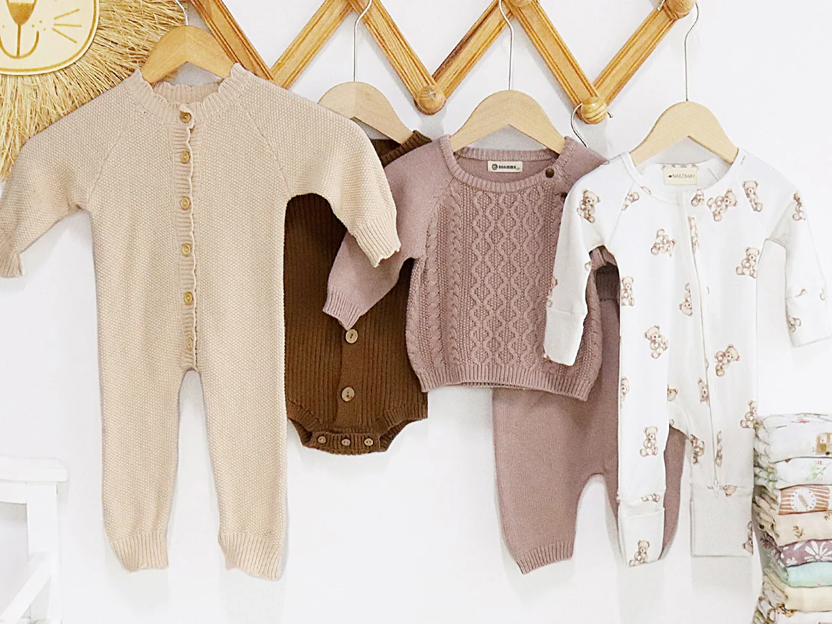 Knitted baby rompers, sweaters and outfit collection