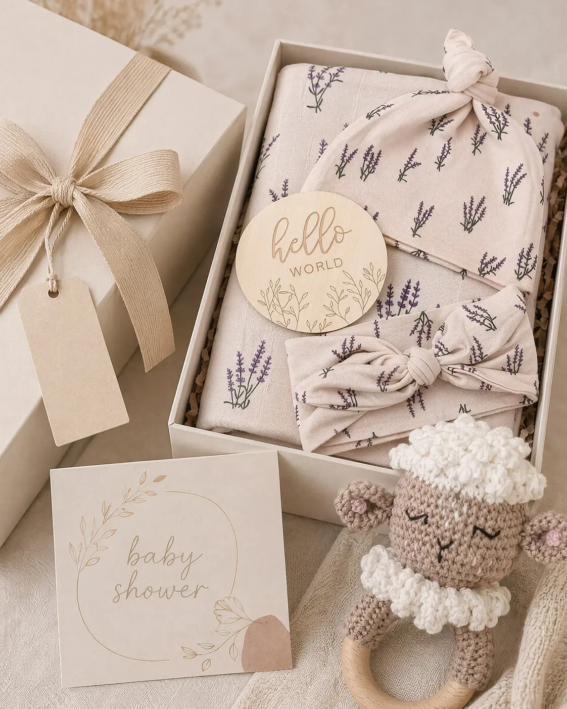 Lavender newborn gift box with private label packaging