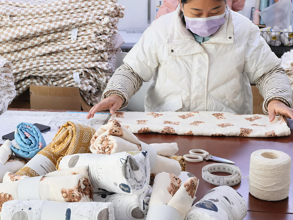 Baby textile sample inspection at factory