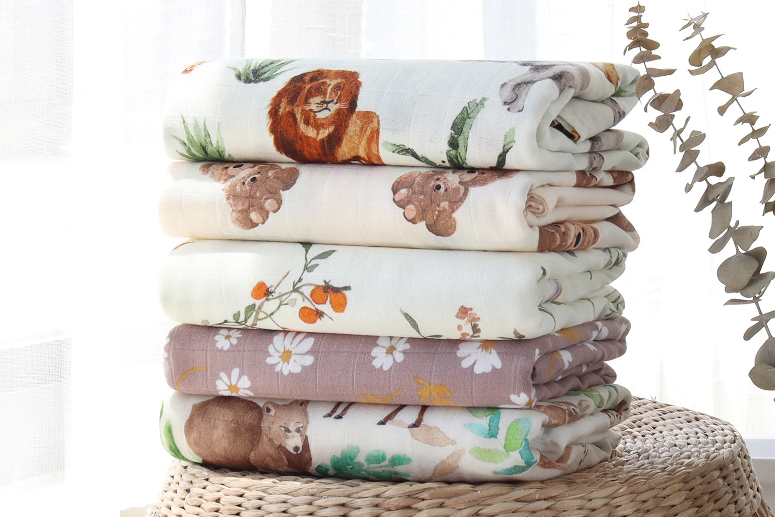 Printed muslin swaddles with custom patterns