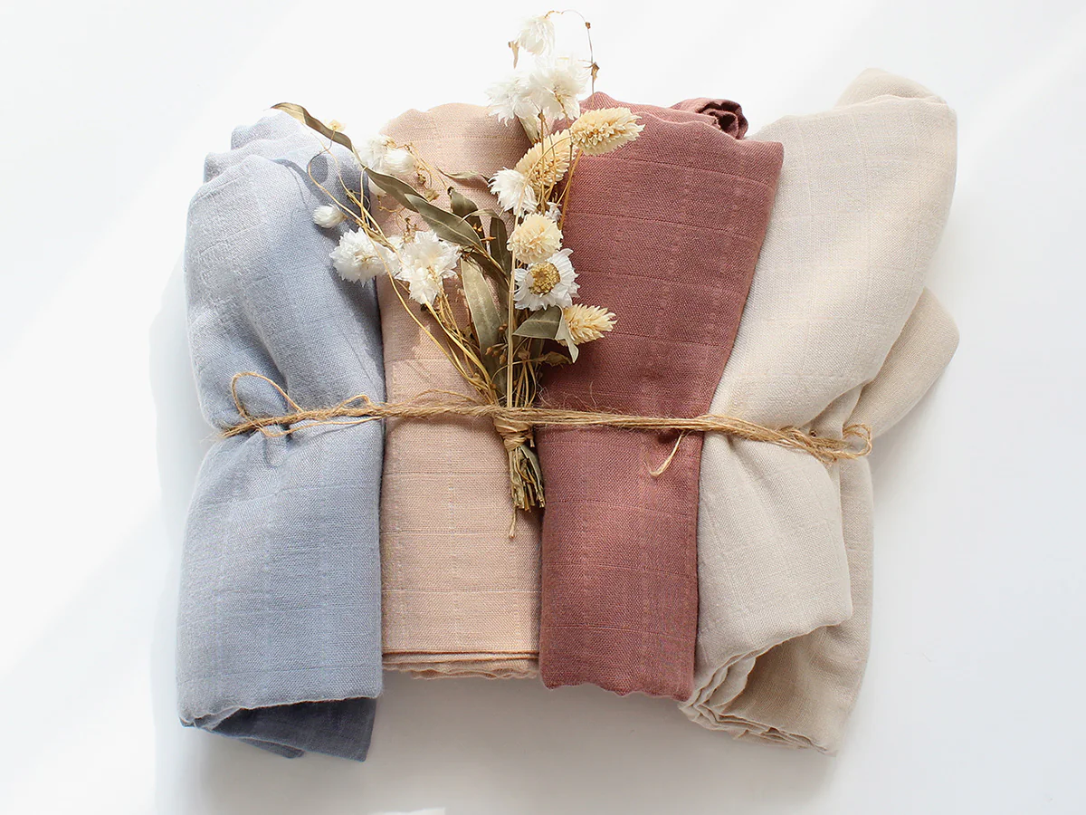 Solid color muslin swaddle material options